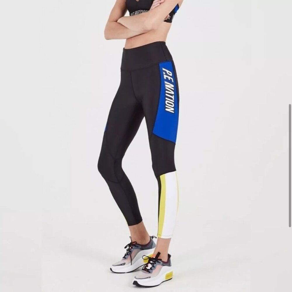 NWOT PE Nation Motion Strike black/blue/yellow/white high waisted legging Sz S